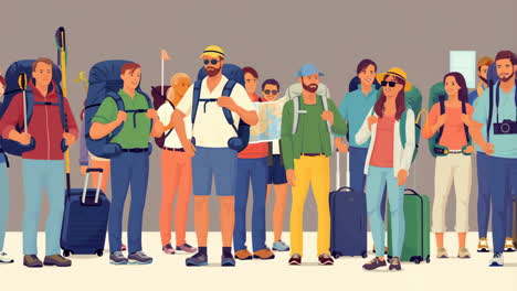 a group of diverse travelers with backpacks and luggage