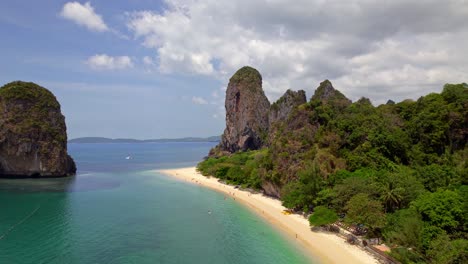 Aerial-footage-of-Railay-Beach-and-Phang-Nga-Beach-in-Krabi,-Thailand-on-the-Andaman-Sea