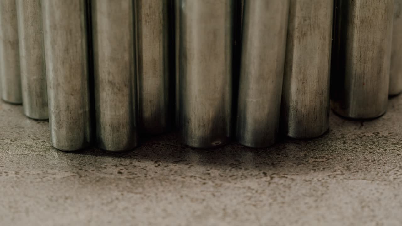 Silver batteries AA and AAA on black background close-up. Double-A battery is a standard size single cell cylindrical dry battery. Batteries are common in portable electronic devices. An AA battery is composed of a single electrochemical cell that may be either a primary battery or a rechargeable ba
