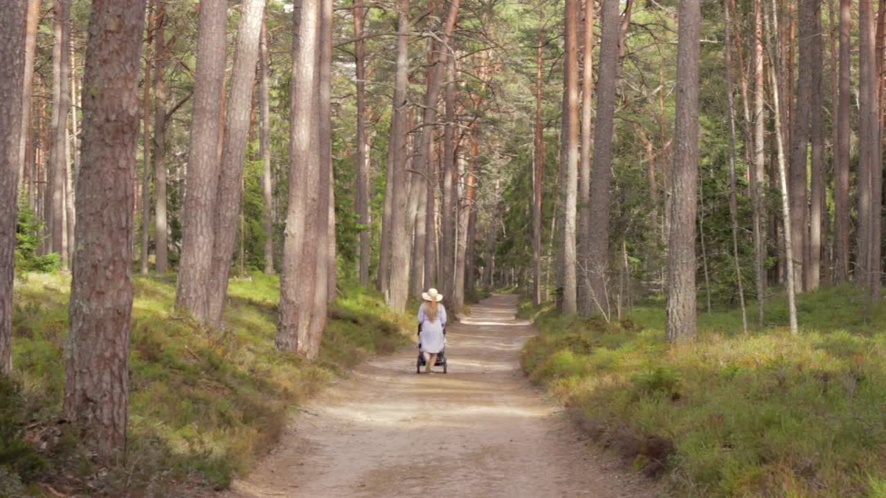아기를 산책시키는 숲속의 모성