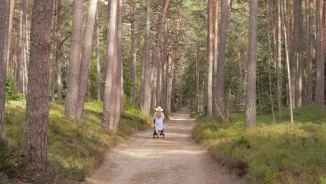 motherhood in the woods taking baby for a stroll