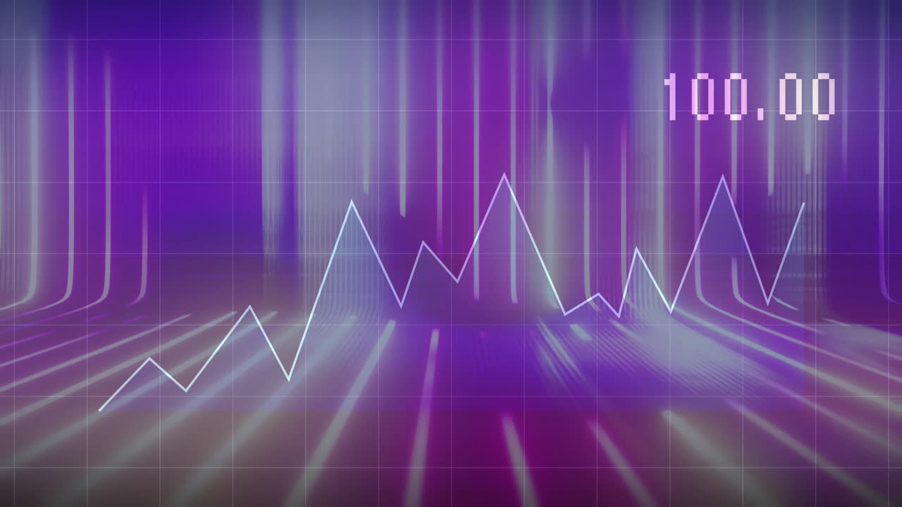 animación del procesamiento de datos y diagramas sobre formas azules
