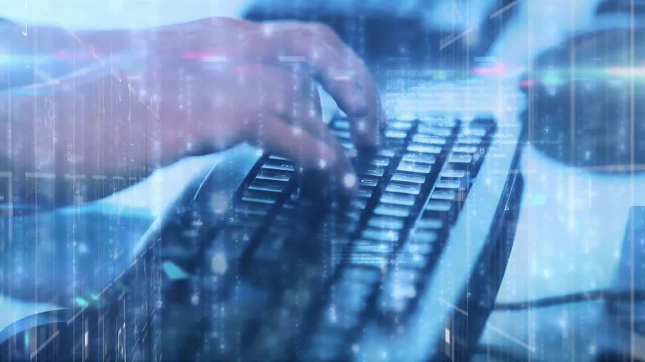 데이터 프로세싱을 통해 키보드를 사용하는 남자의 애니메이션