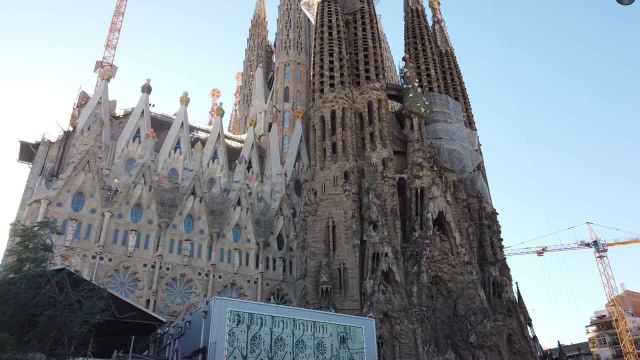 Barcelona Church by Antoni Gaudi Famous Architect Panoramic of Building Above Blue Skyline Tourism Boom Mediterranean