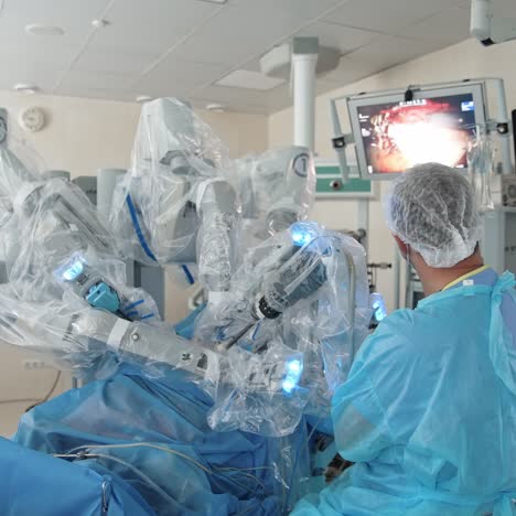 medical devices for neurosurgery. a group of doctors doing a surgical operation using a technique