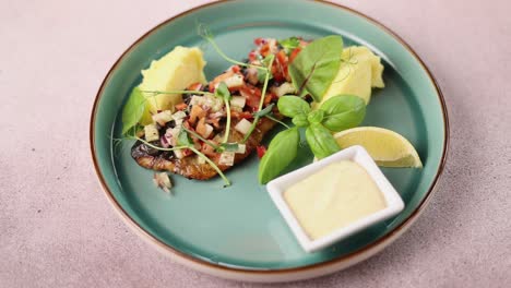 grilled fish with mashed potatoes and vegetables