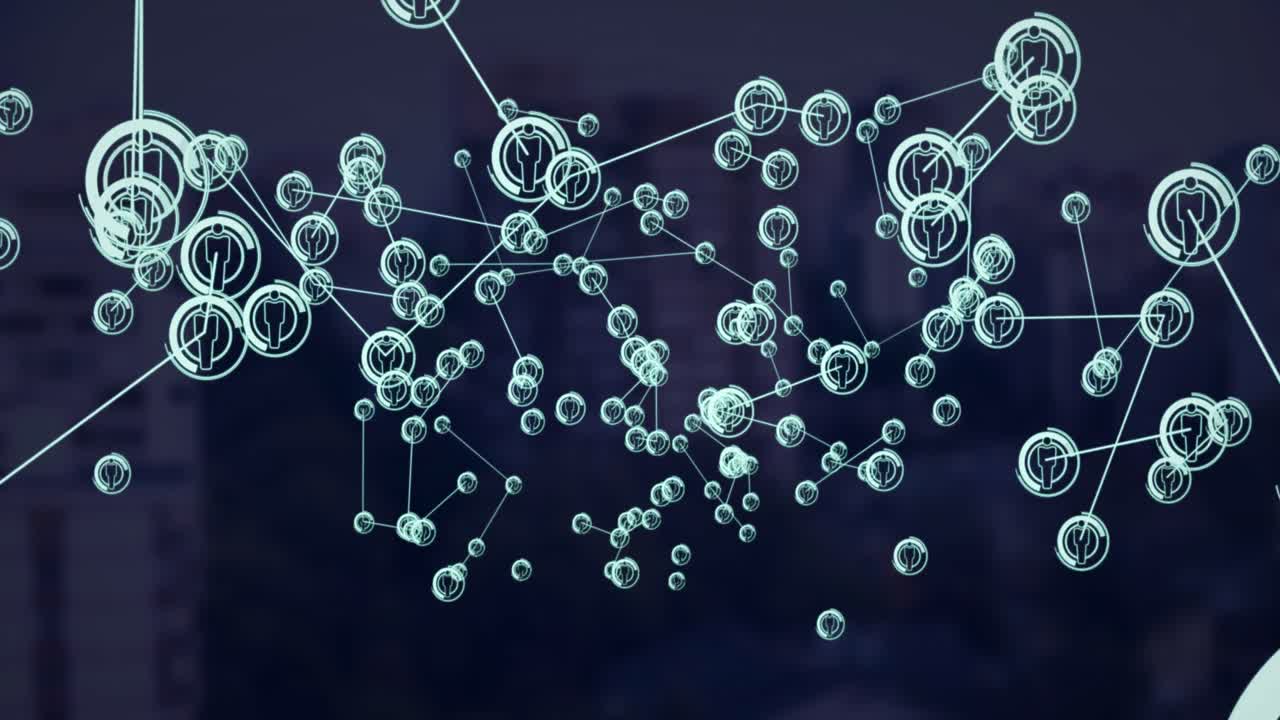 파란색 배경 위의 연결 네트워크의 애니메이션