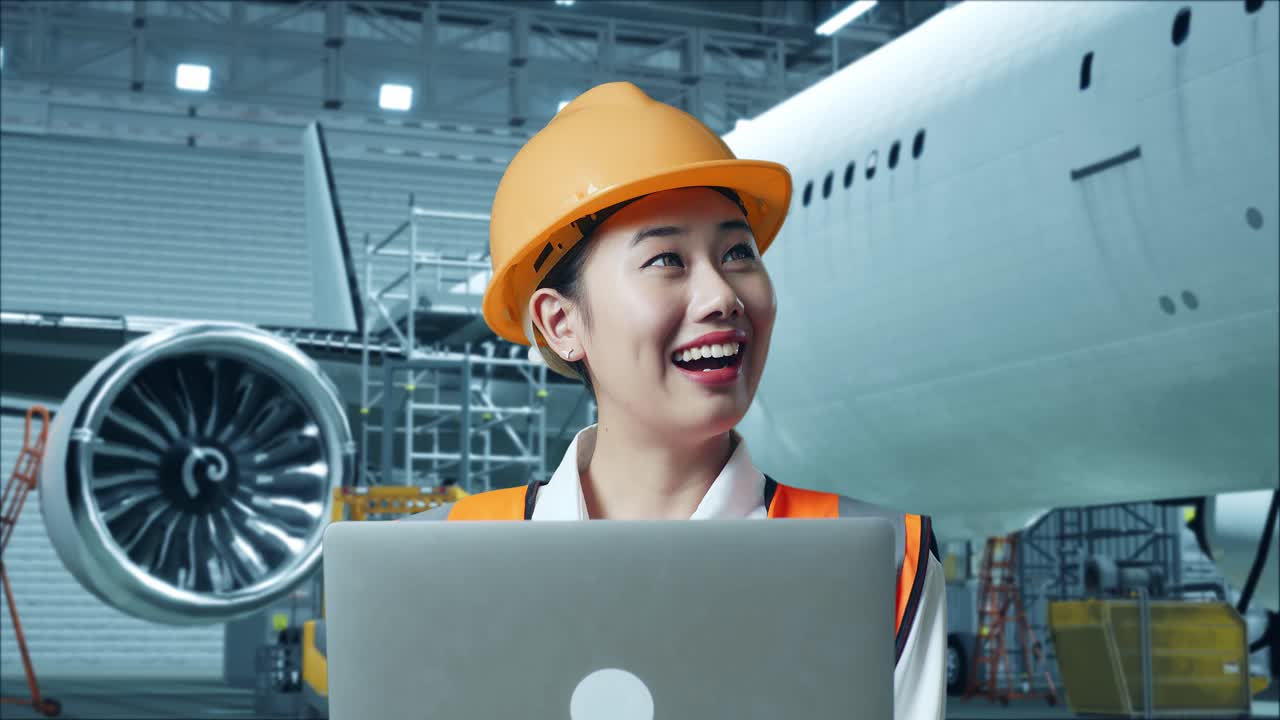 mujer ingeniera que trabaja en el mantenimiento de aviones