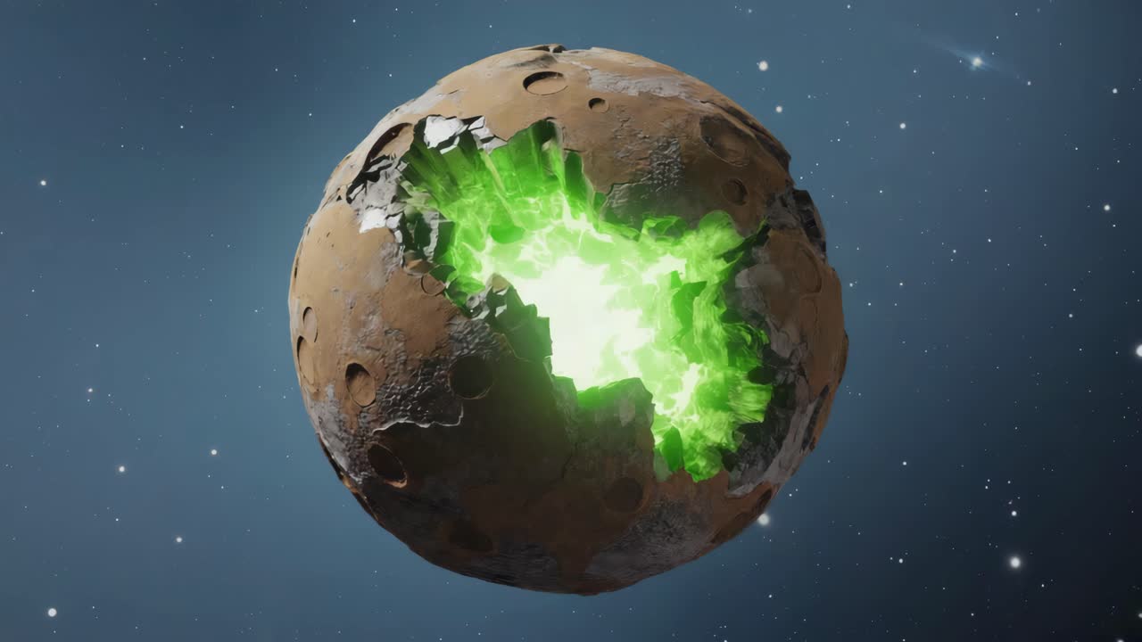 A planet with a giant green crystal inside