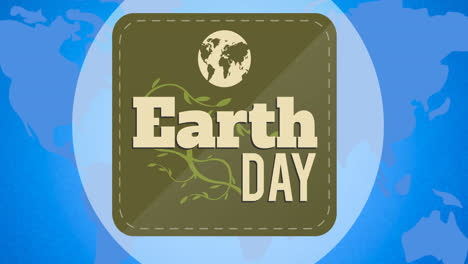 animation of earth day text and globe logo on blue background