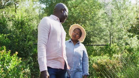 happy african american senior couple walking outdoors