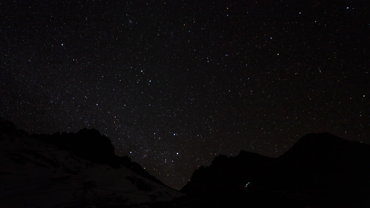 네팔 마의 안나푸르나 서 트렉에 있는 토랑-페디 기지 캠프에서 밤하늘 타임스