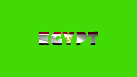 Las-Letras-De-Animación-De-Texto-De-Movimiento-Del-País-De-Egipto-Con-Su-Bandera-Ondeante-Se-Mezclan-Como-Una-Textura---Fondo-De-Pantalla-Verde,-Video-En-Bucle-Con-Clave-Cromática
