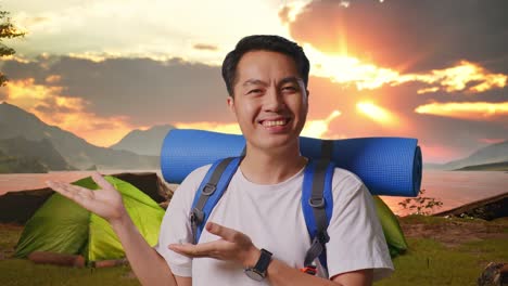 happy hiker at sunset campground