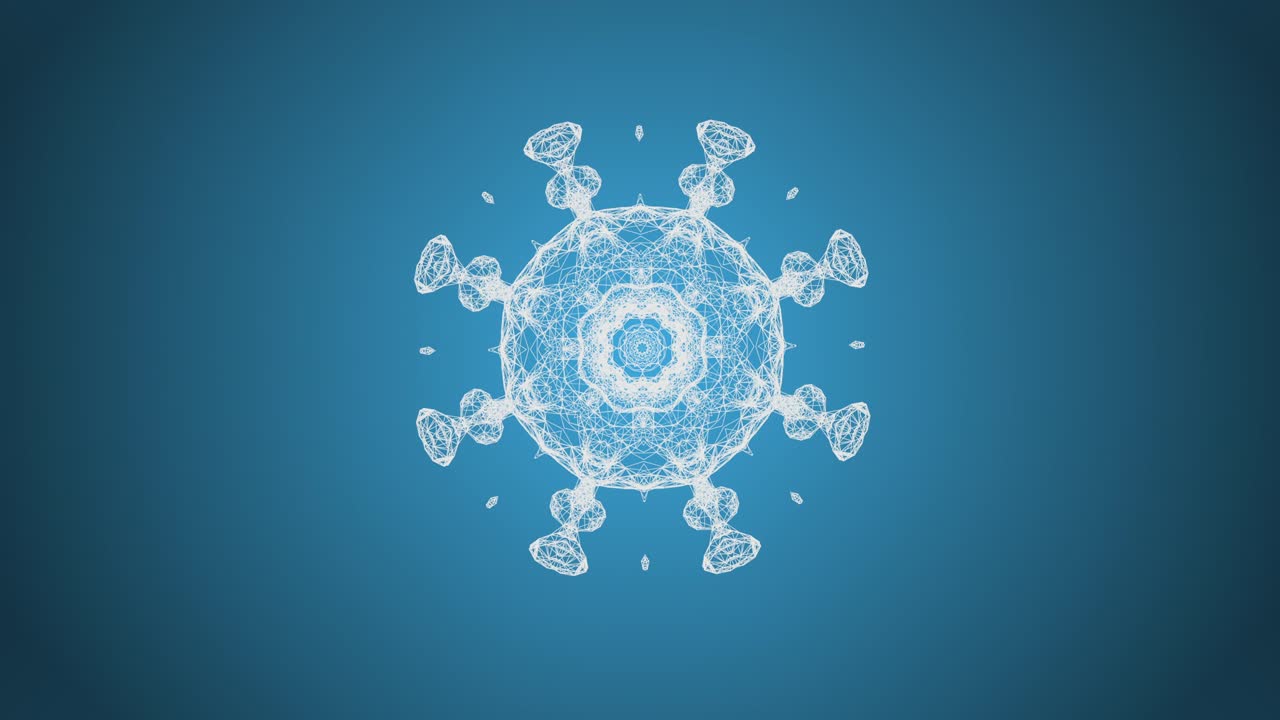 모자이크 패턴으로 날아다니는 입자의 애니메이션과 함께 추상적인 파란색 배경입니다.