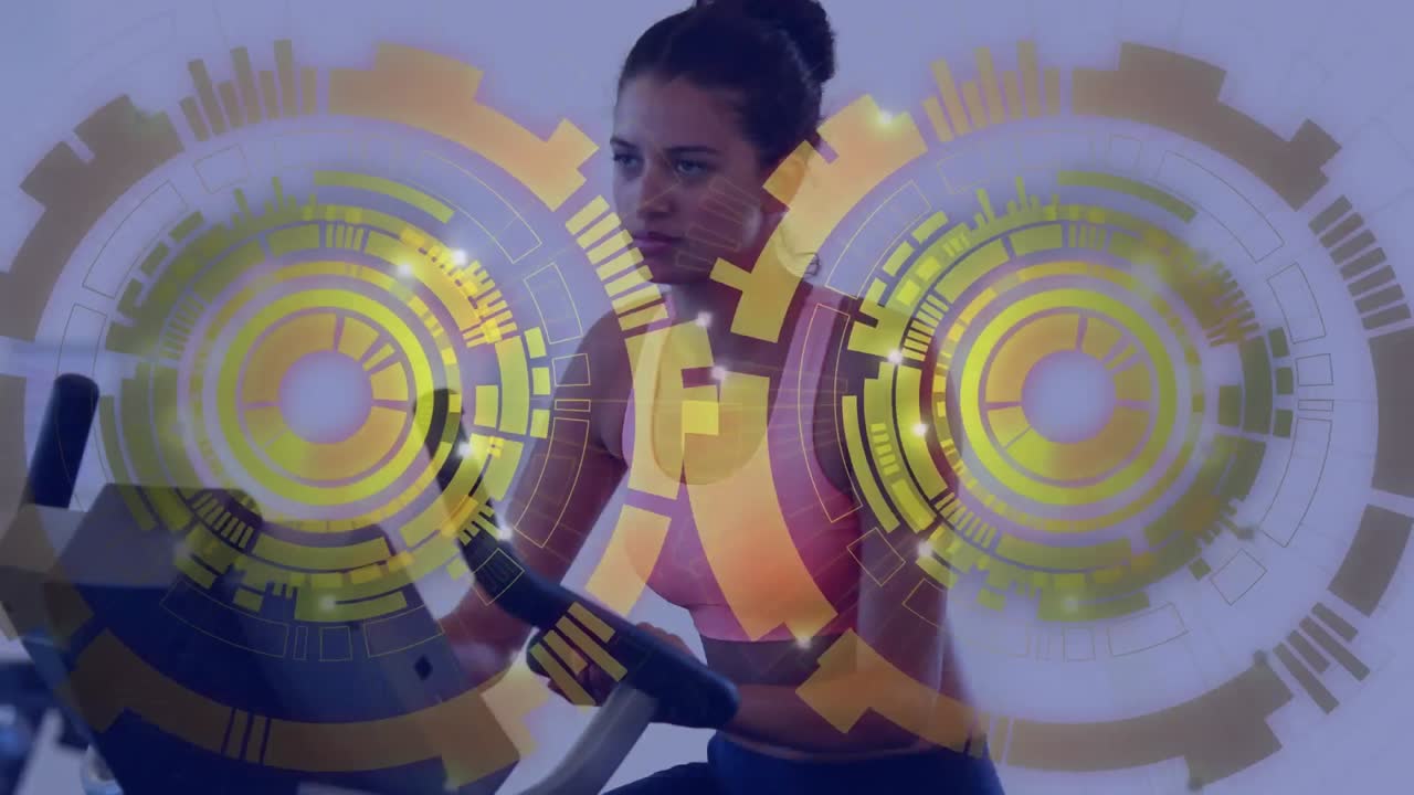 animación de escaneo de alcance sobre mujeres deportistas caucásicas personas haciendo ejercicio en el gimnasio.