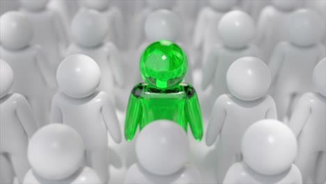 figura verde en una multitud de figuras blancas