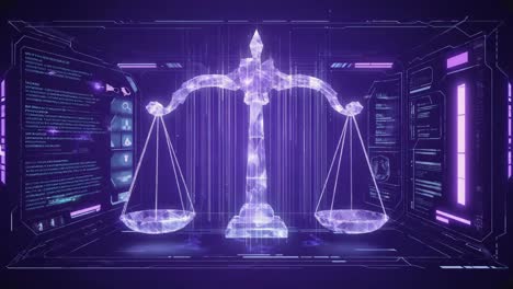 futuristic digital scales of justice interface