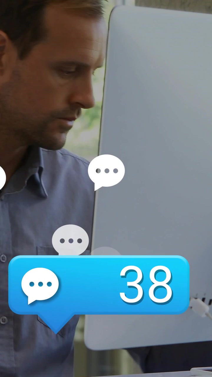 Vertical video: Business worker typing monitoring on-screen counter rising picking phone responding