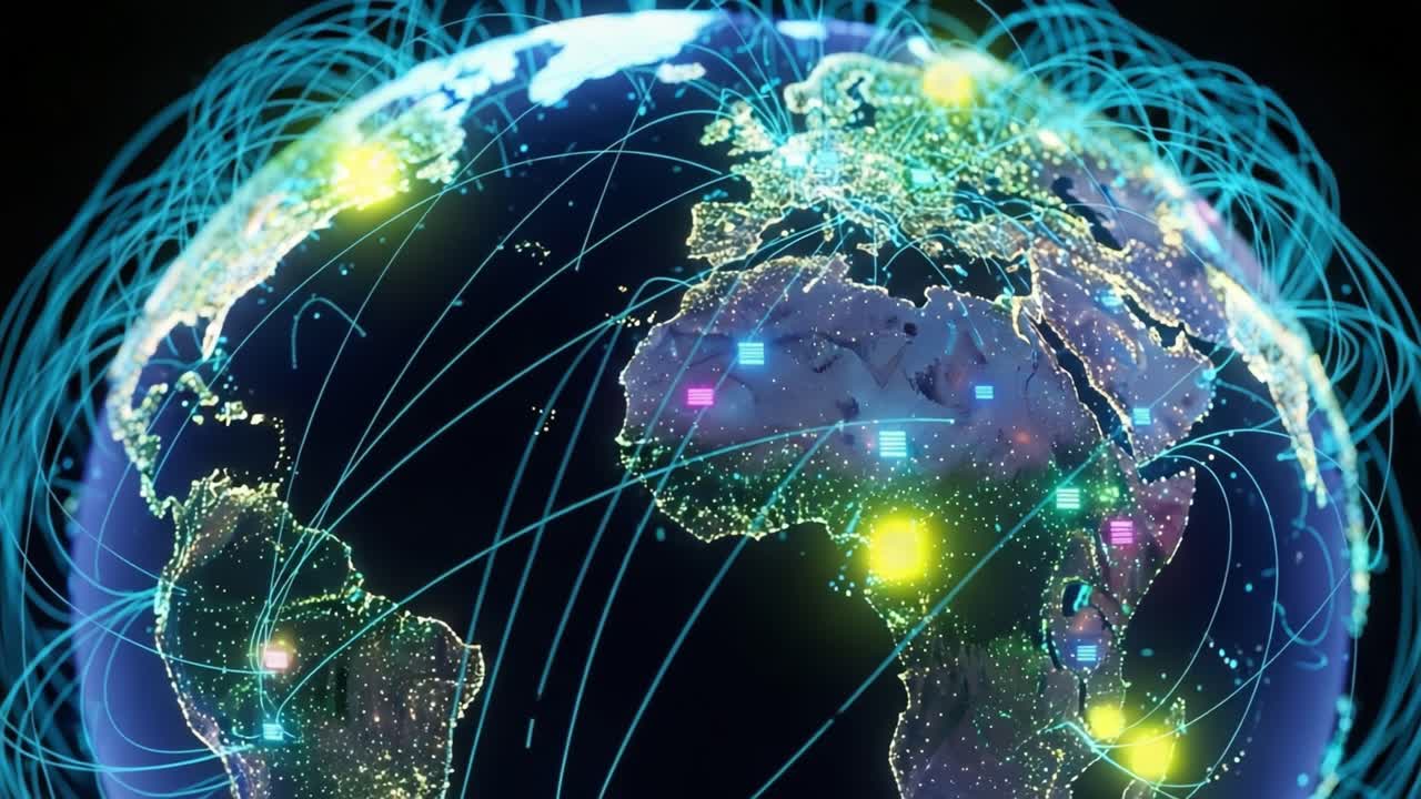 Visual Representation of Global Connectivity and Data Flow: A Stunning 3D Earth Illustration Highlighting Digital Networks Across Continents