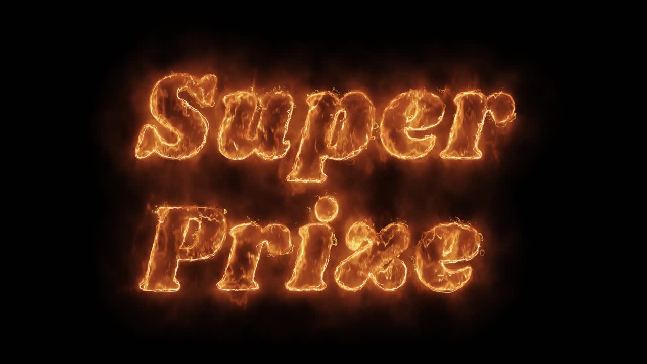 Super prize word hot animated burning realistic fire flame and smoke seamlessly loop animation on