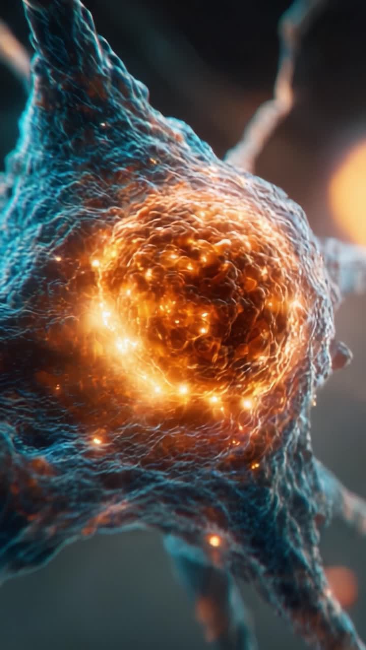 Esplorazione Microscopica di un Neurone: Catturare l'Energia Vibrante e la Struttura Complessa di una Cellula Vivente in Dettagli Mozzafiato