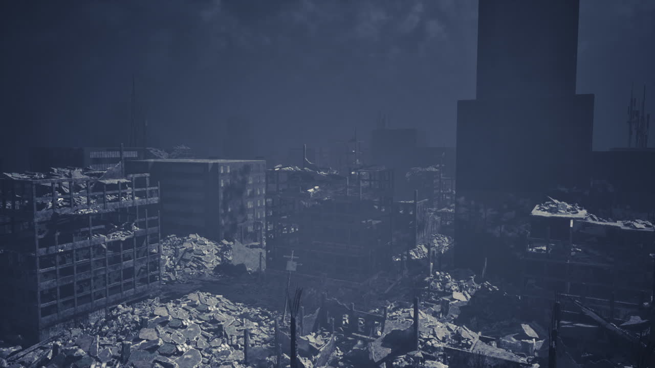 Ruined urban landscape reveals aftermath of a devastating disaster