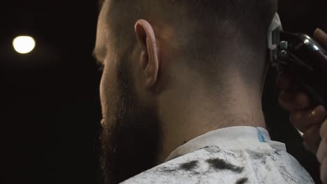 close-up of a man getting a haircut at a barbershop