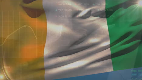 animation of financial data processing over flag of ivory coast