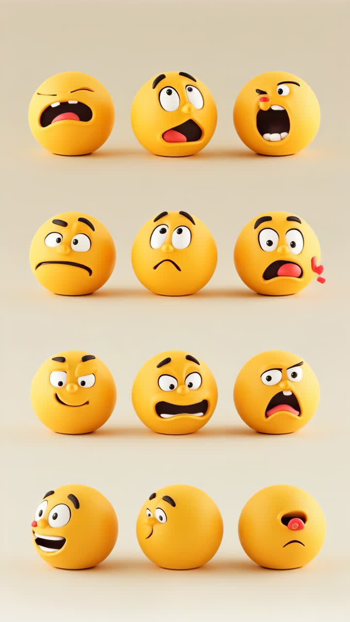 Collection of 3D Emoji Faces Expressing Various Emotions