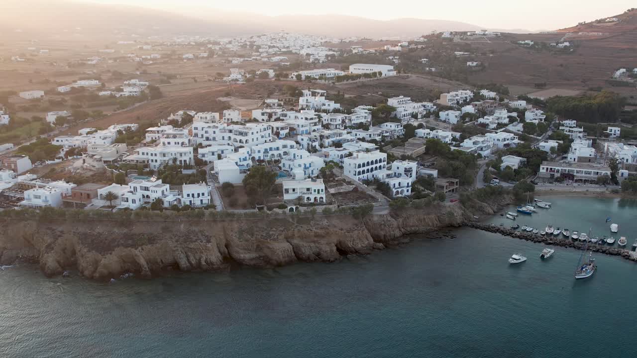 Aerial views from over Piso Livadi on the Greek Island of Paros