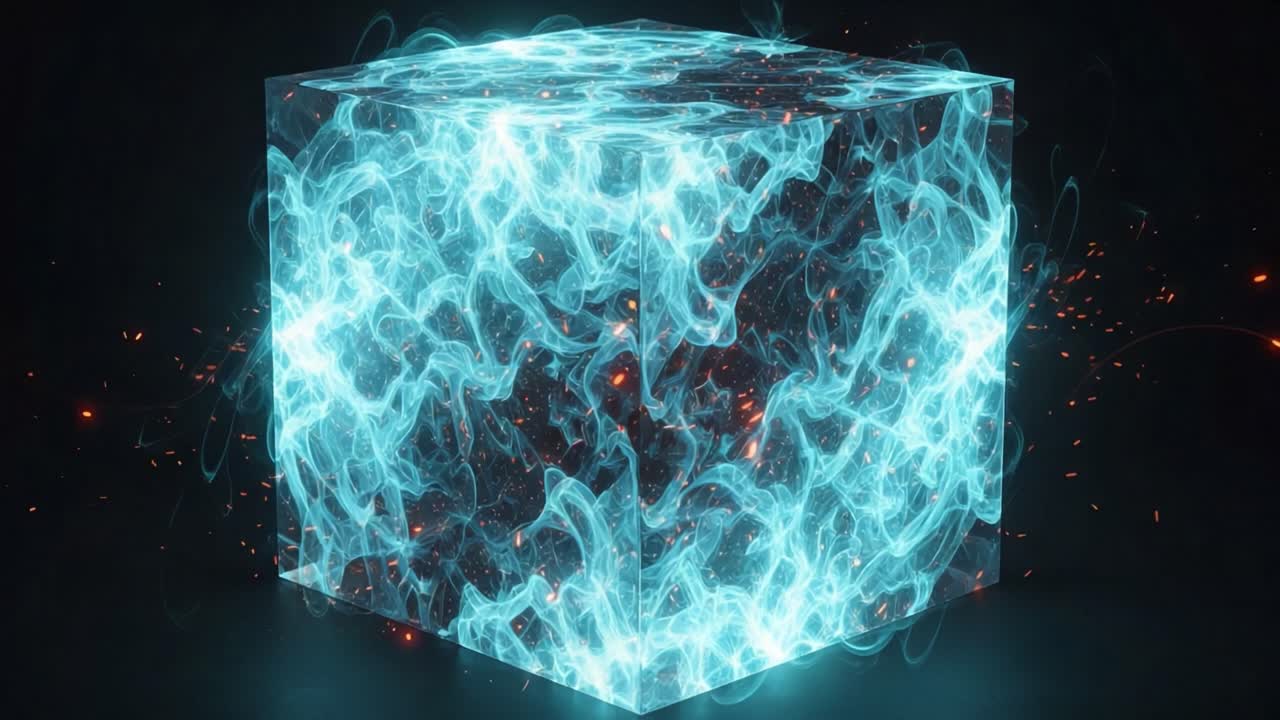 A Glowing Cube of Electric Energy: Capturing the Ethereal Beauty and Dynamic Motion of Light and Flame in a Captivating Visual Display