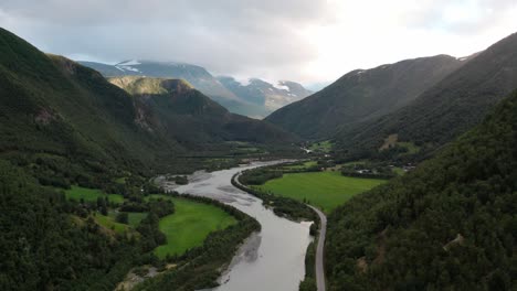 river and mountains beautiful green scenery aerial shot