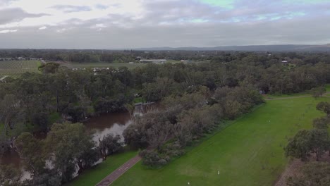aerial flyover parkland with views of swan river