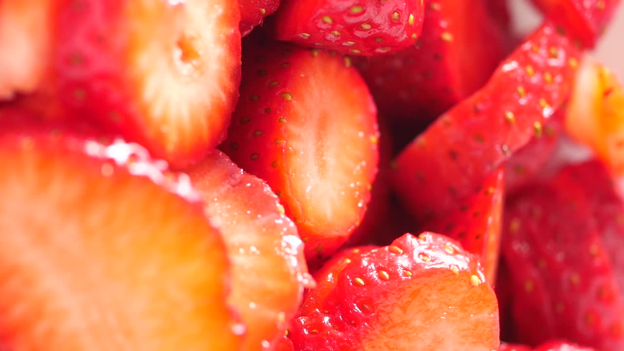 Close-up of sliced strawberries