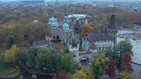 Vajdahunyad-Castle-isolate-exterior-facade-view-in-Hungarian-city-park