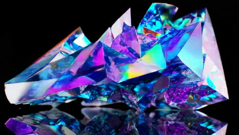 iridescent crystal sculpture on black background