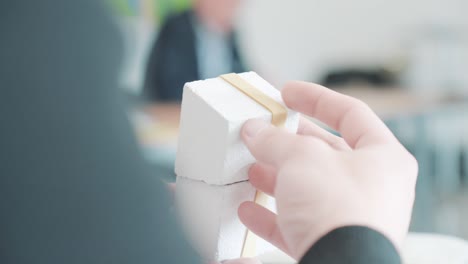 New-build-strategy-shown-with-elastic-rubber-and-gypsum-plasterboard-in-classroom