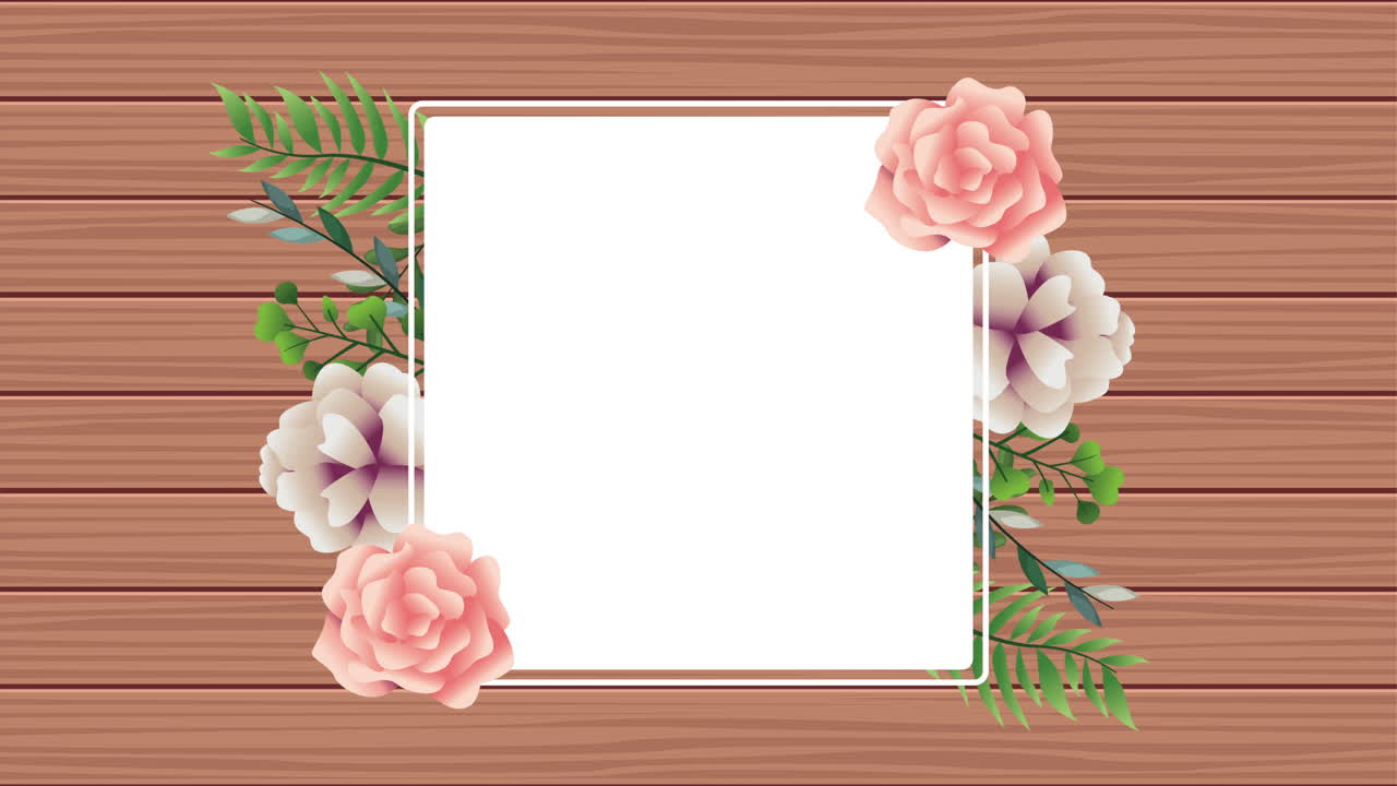 bela decoração floral em moldura quadrada com rosas rosas