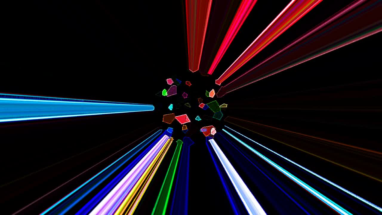 빛나는 밝은 선은 검은 바탕에 파동 움직임을 설정, 다채로운