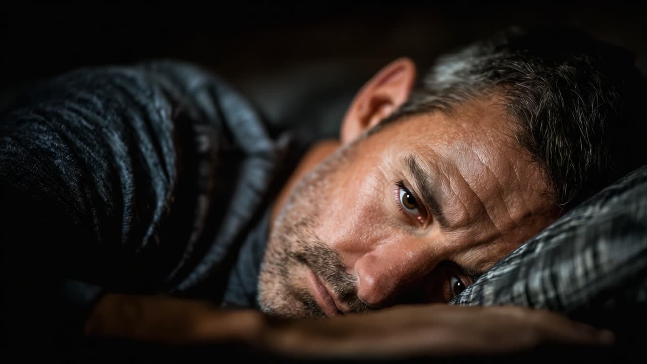 A Captivating Journey Through the Emotional Transition of a Man from Peaceful Sleep to Intense Reflection Captured in Two Powerful Frames