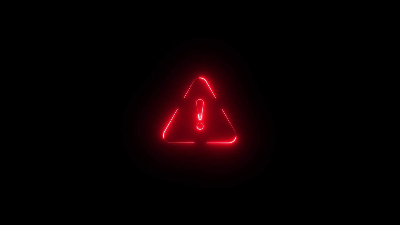 Red Neon Warning Sign on Black Background