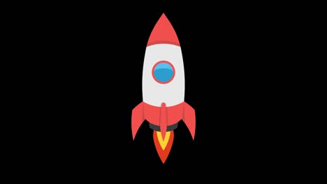 cartoon rocket ship flying up. loop animation in alpha channel. 4k resolution.