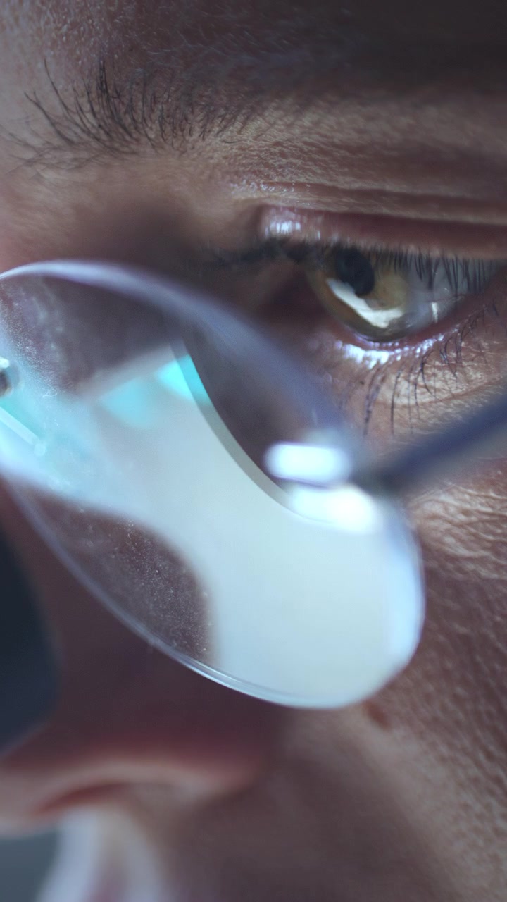 Macro of Eyes of Laboratory Scientist Looking into Microscope Eyepiece
