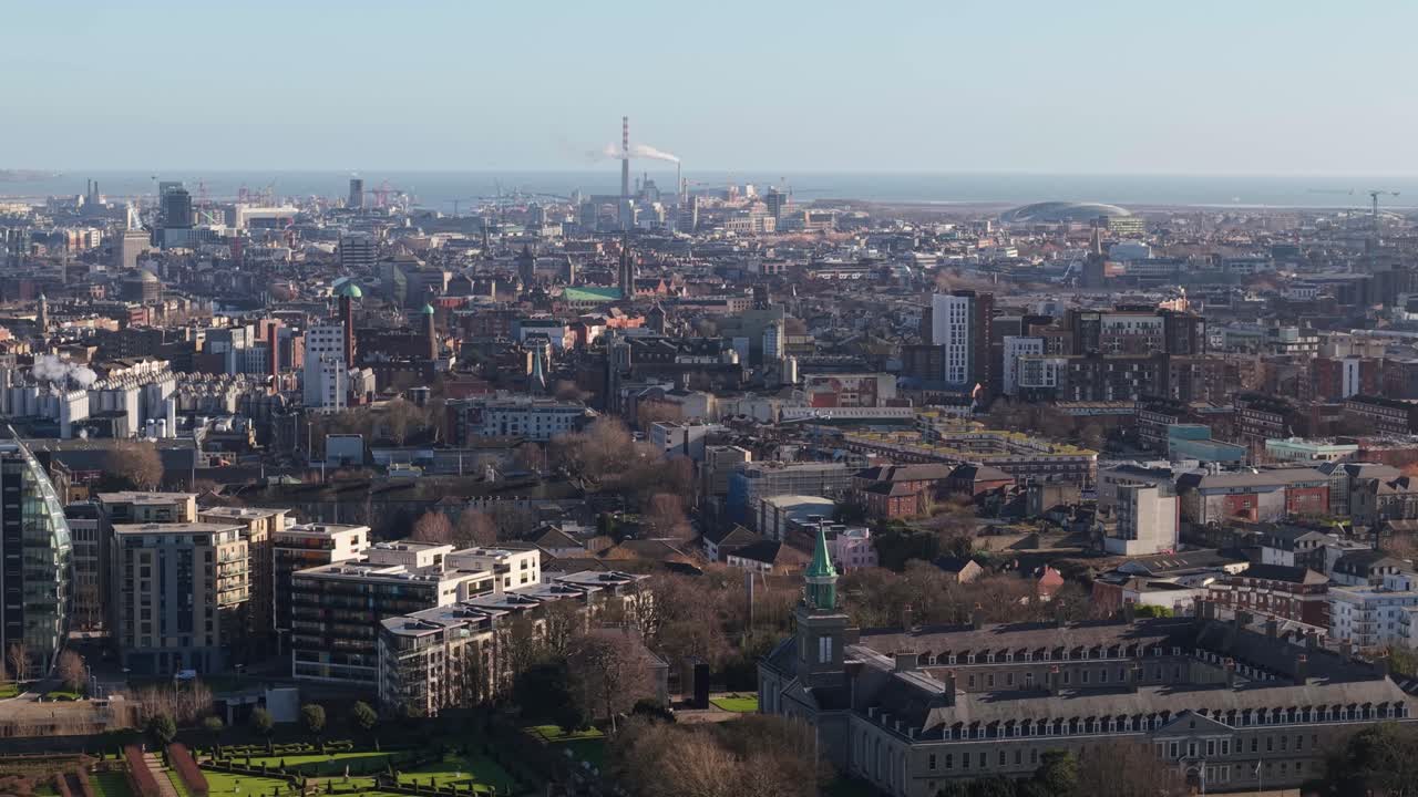 Amazing panoramic view of Dublin, Ireland, showcasing its urban skyline and coastline