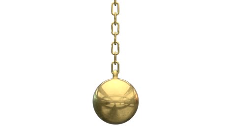 gold wrecking ball. demolition sphere hanging on chains. 3d render video