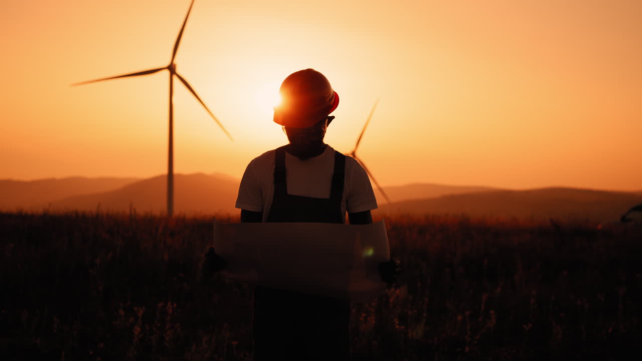 Engineer at Wind Farm Sunset