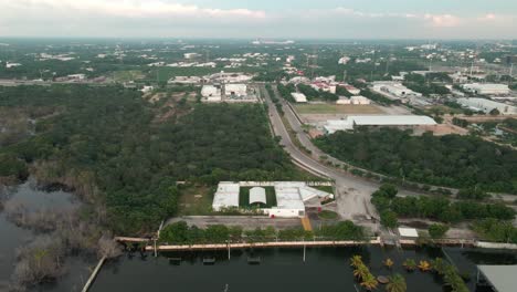 Flying-over-a-flooded-sports-complex-in-Yucatan