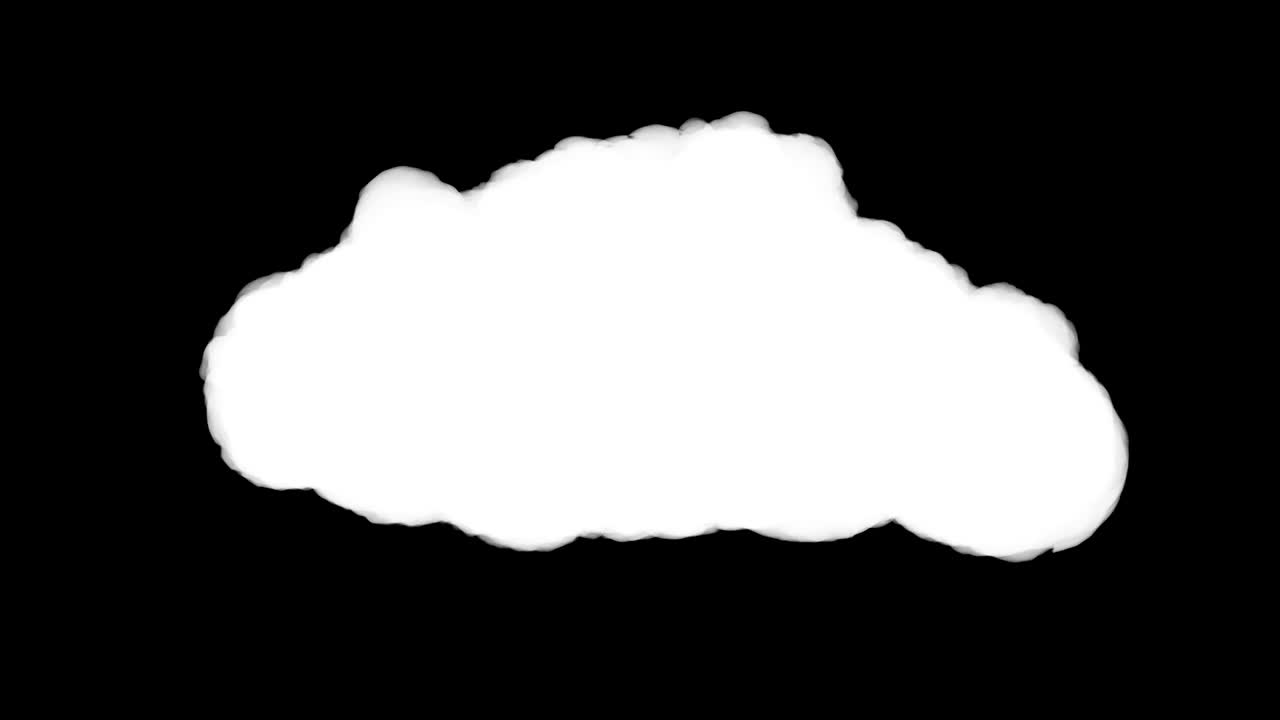 nube blanca aislada en fondo negro con canal alfa. elemento de arte 3d realista en el estilo moderno de stop motion. diseño gráfico abstracto mínimo. animación de dibujos animados de bucle de moda.