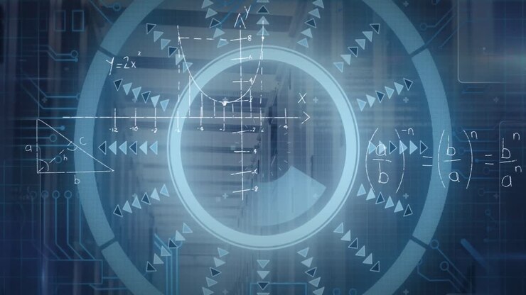 Animation of scope scanning and mathematical equations over computer servers